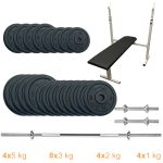 Лавка для жиму горизонтальна з набором штанга + гантелі металеві Newt Stadard Set-STH Home 67 кг